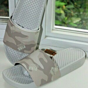 NEW Victoria's Secret Pink Slides Sandals Polar Grey Camo Medium 7/8